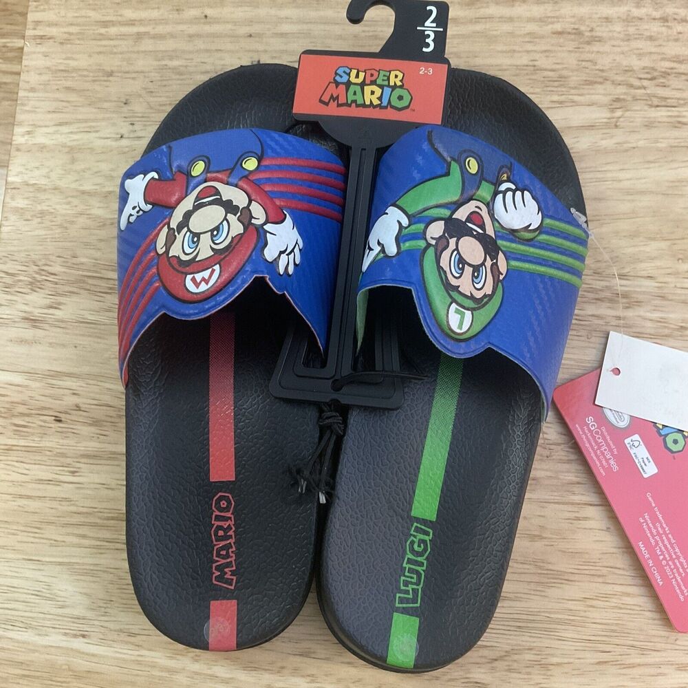 Super Mario Bros Boys Sandals Size  2/3 Nintendo Game Flip Flops Slides New